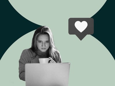 social media brand monitoring tools: image shows a girl on her laptop next to a social media like symbol